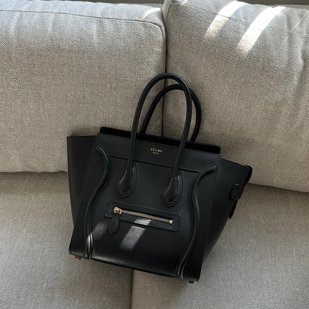 Celine luggage tote (micro) in calf leather black with gold hardware